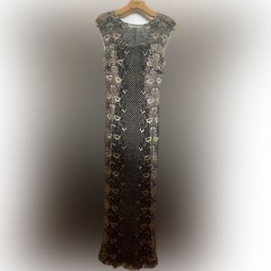 Gold and black embroidered lace long gown